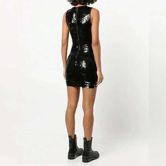 NWT Alice + Olivia Delora Black Sequin Mini Sheath Sleeveless Party Dress Size 6 - Picture 3 of 9